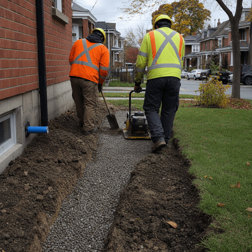 Crew completing trenchless water line replacement in Toronto neighbourhood
